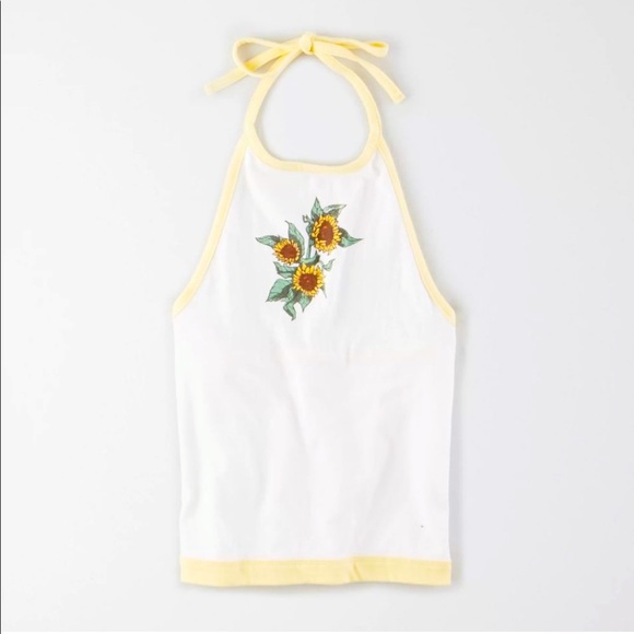 American Eagle Outfitters Tops - ❌SOLD❌ AE Sunflower Graphic Halter Top